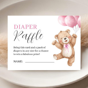 Teddy Bear Girl Baby Shower Pink Diaper Raffle Enclosure Card