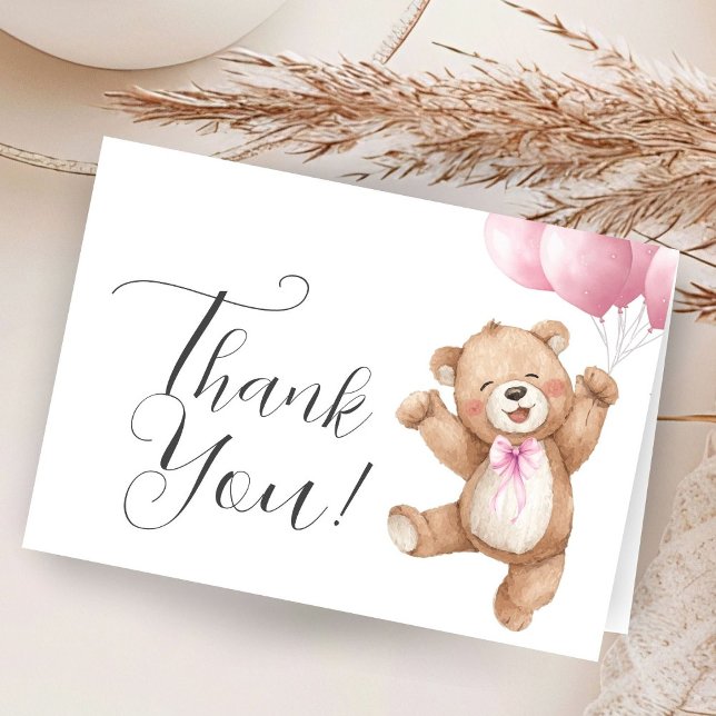 Teddy Bear Girl Baby Shower Pink Folded Thank You Card (Creator Uploaded)