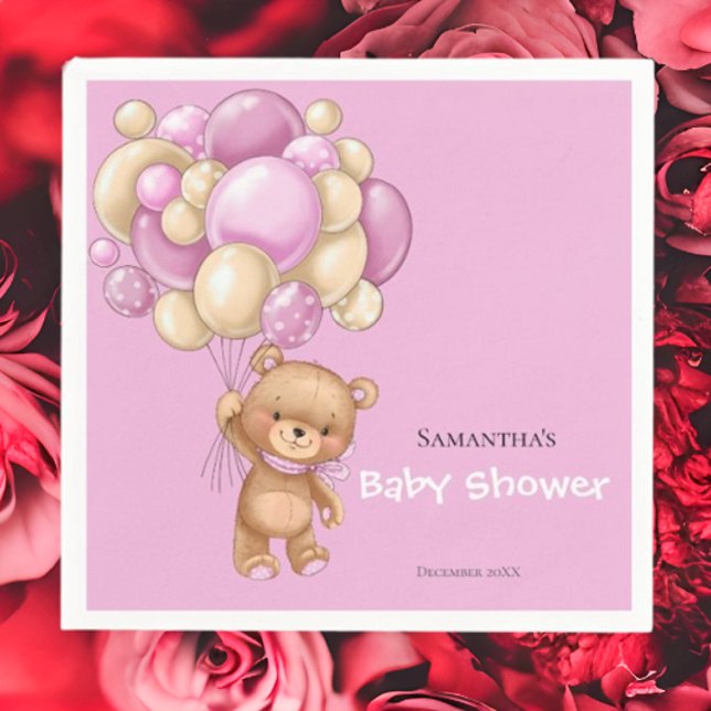 Teddy Bear  Girl Baby Shower -Pink Napkin (Planning A Party Is Fun When You Shop With Us. Find Everything You Need)