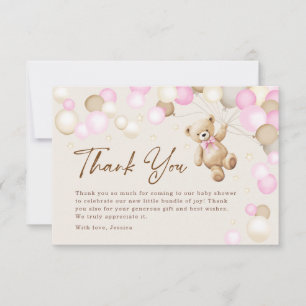 Teddy Bear Girl Baby Shower Thank You Card