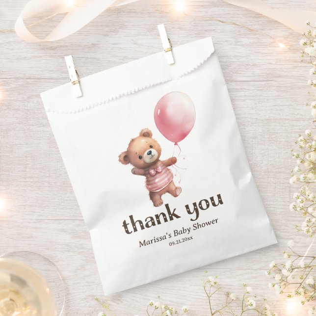 Teddy Bear Girl Baby Shower Thank You Favour Bags (Clipped)
