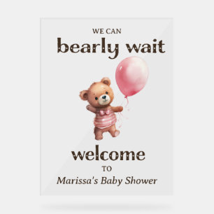 Teddy Bear Girl Baby Shower Welcome Acrylic Sign