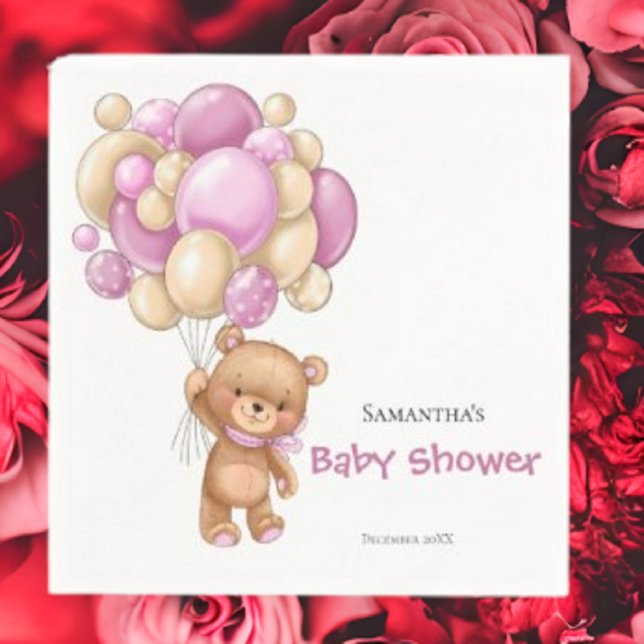 Teddy Bear Girl Baby Shower -White Napkin (Planning A Party Is Fun When You Shop With Us. Find Everything You Need)