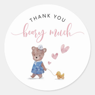 Teddy Bear Girl Birthday Thank You Beary Much  Classic Round Sticker