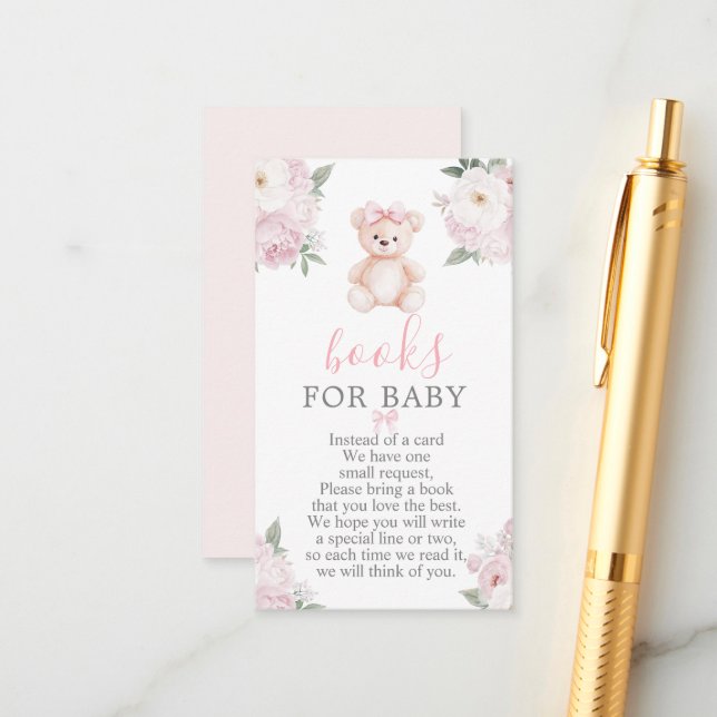 Teddy Bear Girl Books for Baby Card (Front/Back In Situ)