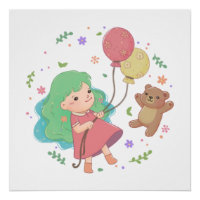 Teddy Bear & Girl Illustration