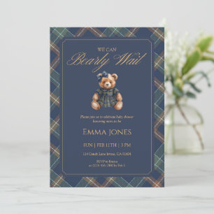 Teddy Bear Girl Tartan Plaid Classic Baby Shower Invitation