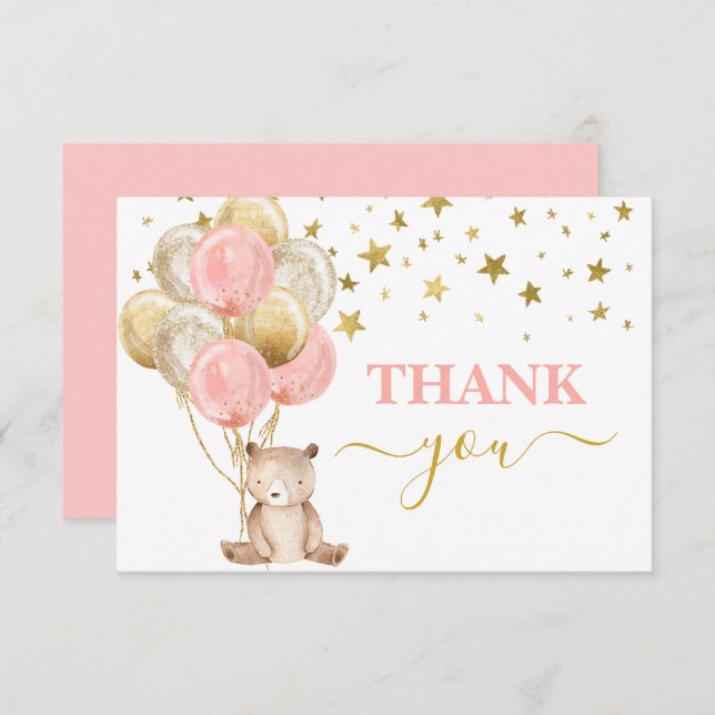 Teddy Bear Girl thank you Note Card (Front/Back)