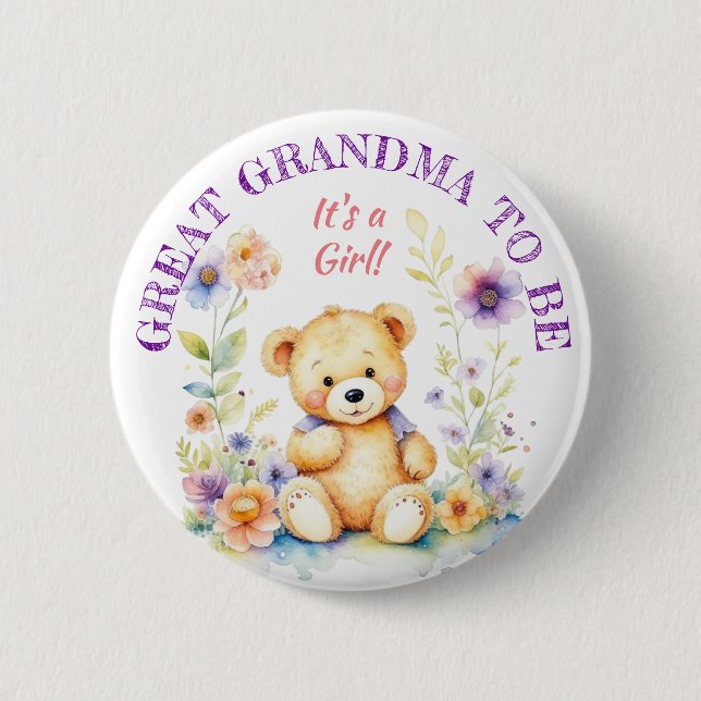 Teddy Bear Girl's Baby Shower Grandma to Be 6 Cm Round Badge (Front)