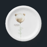 Teddy Bear Gold Glitter Balloon Cute Baby Shower Paper Plate<br><div class="desc">Teddy bear themed brown,  sage green and gold baby shower paper plates</div>