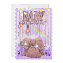 Teddy bear gold glitter lights purple baby shower