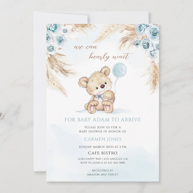 Teddy Bear Grass Baby Shower Invitation (Front)