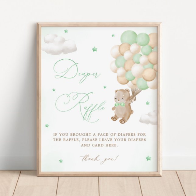 Teddy Bear Green Baby Shower Diaper Raffle Poster (Creator Uploaded)