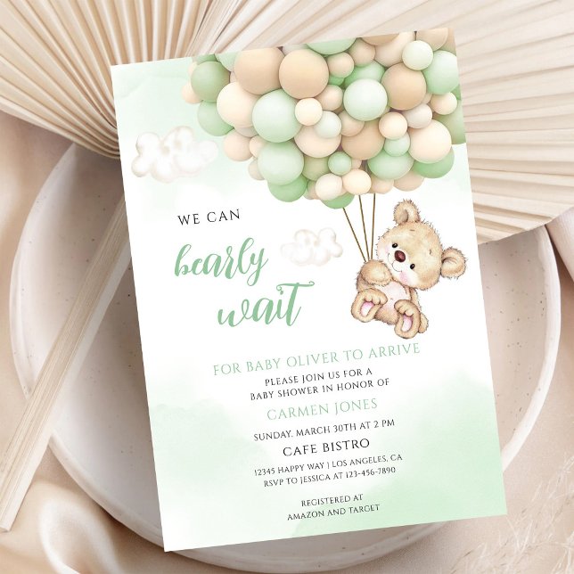 Teddy Bear Green Baby Shower Invitation (Creator Uploaded)