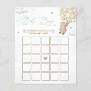 Teddy Bear Green Balloons Baby Shower Bingo Game