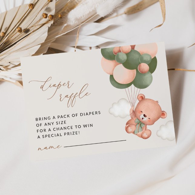 Teddy Bear, Green Balloons, Diaper Raffle Enclosure Card (Creator Uploaded)