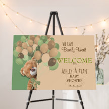 Teddy Bear Green & Brown Baby Shower Welcome Sign 