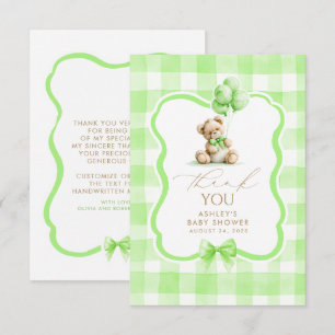 Teddy Bear Green Gingham Cute Thank You Card