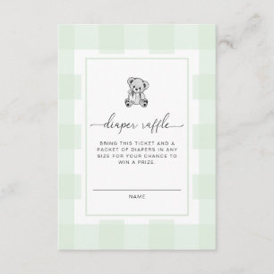 Teddy Bear Green Gingham Diaper Raffle Ticket Enclosure Card