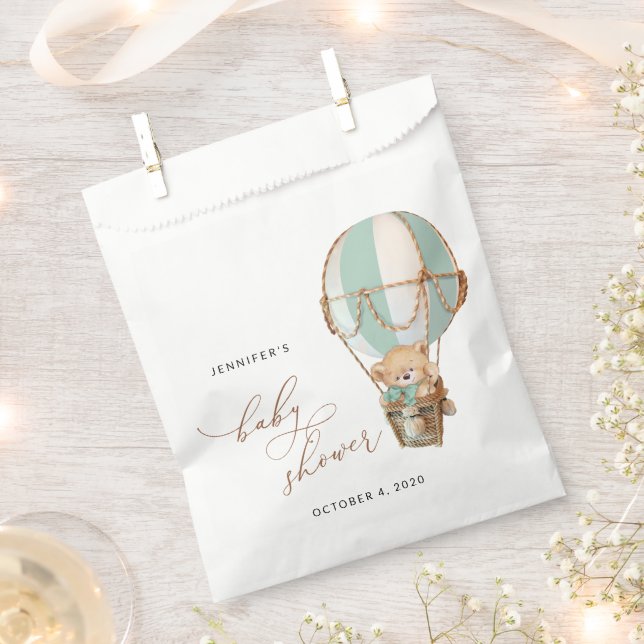 Teddy Bear, Green Hot Air Balloon, Baby Shower Favour Bags (Clipped)