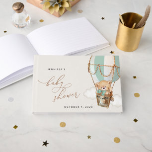 Teddy Bear, Green Hot Air Balloon, Baby Shower Guest Book