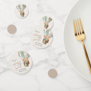 Teddy Bear, Green Hot Air Balloon, First Birthday Confetti