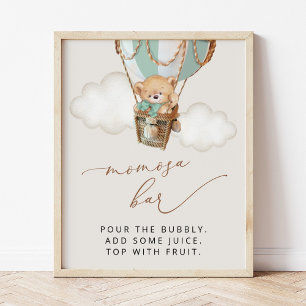 Teddy Bear, Green Hot Air Balloon, Momosa Bar Poster
