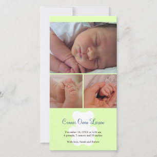 Teddy bear green montage baby birth announcement