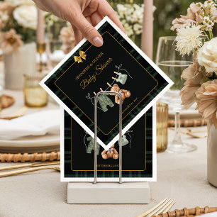 Teddy Bear Green Plaid Baby Shower  Napkin