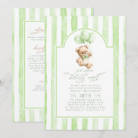 Teddy Bear Green Stripes Baby Shower All In One