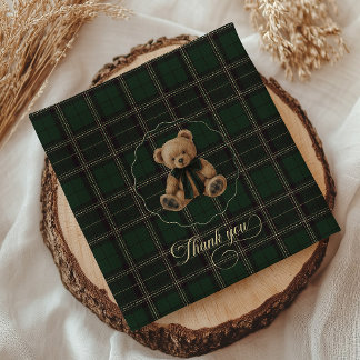 Teddy Bear Green Tartan Baby Shower Napkin