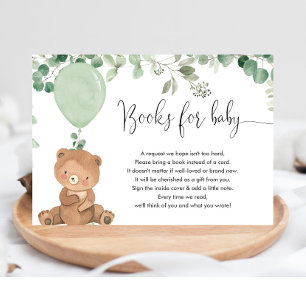 Teddy bear greenery balloon books for baby shower  enclosure card