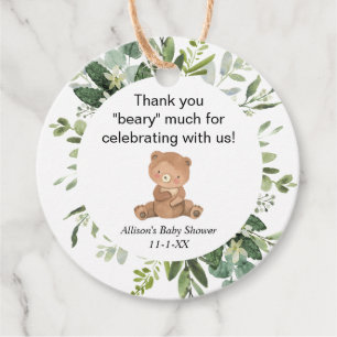 Teddy bear greenery cute baby shower thank you favour tags
