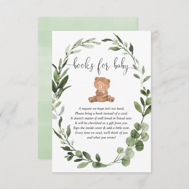 Teddy bear greenery eucalyptus books for baby encl enclosure card (Front/Back)