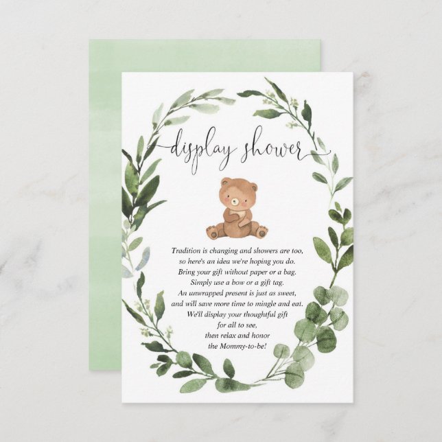 Teddy bear greenery eucalyptus display shower enclosure card (Front/Back)