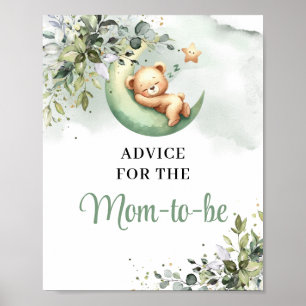 Teddy bear greenery gold Advice for the mum-to-be Poster