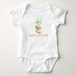 Teddy Bear & Greens Balloons Cute Baby Shower Gift Bodysuit
