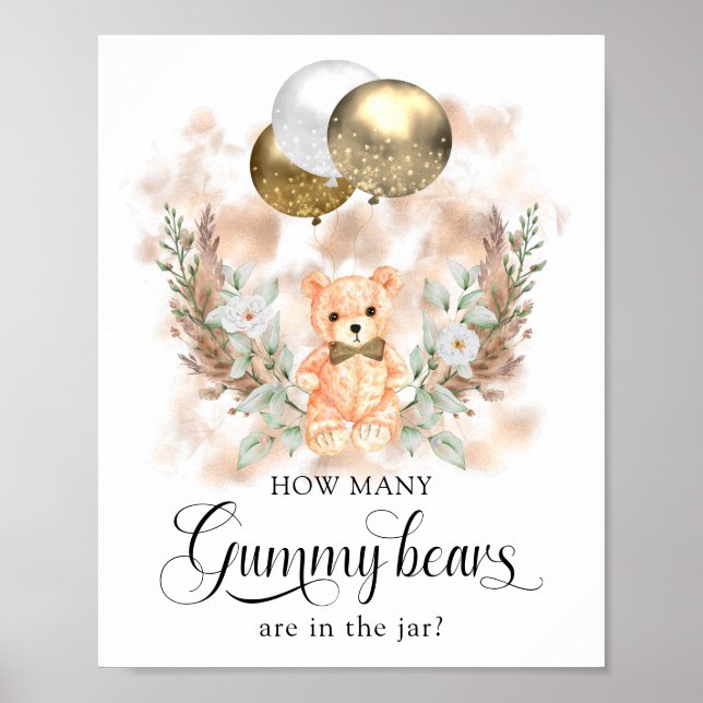 Teddy Bear Guess How Many? Baby Shower  Game Poster (Front)