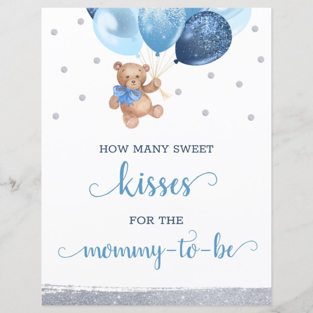 Teddy Bear Guess How Many Kisses Baby Shower Game (Front)