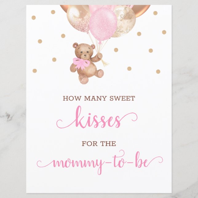 Teddy Bear Guess How Many Kisses Sign Baby Shower (Front)