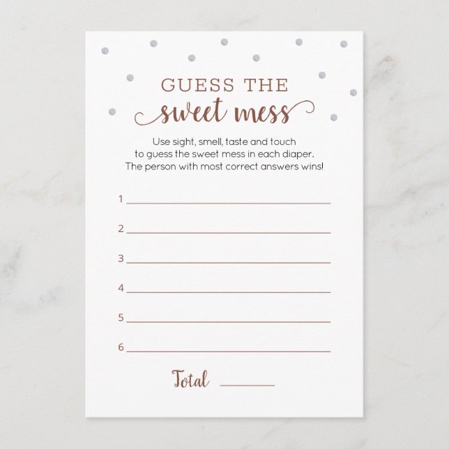 Teddy Bear Guess the Sweet Mess Game Card (Front)
