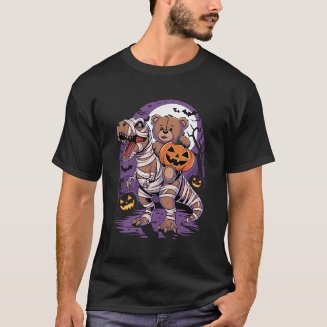 Teddy bear Halloween pumpkin Tyrannosaurus Rex  T-Shirt (Front)