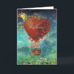 Teddy Bear Happy Birthday Card<br><div class="desc">Beautiful card for your loved one, mother, daughter, brother, girlfriend, or friend. This card features a teddy bear flying in a balloon releasing hearts into the air with a tranquil atmosphere and beauty of nature with a sun coming out behind the cloud and a flower meadow underneath. The perfect Valentine's...</div>