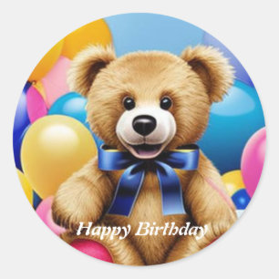 Teddy Bear  Happy Birthday Classic Round Sticker 