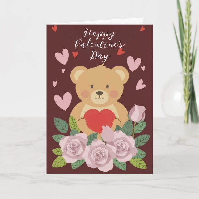 Teddy Bear Happy Valentine's Day Holiday Card (Front)