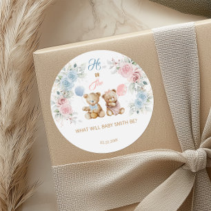 Teddy Bear He or She Gender Reveal Sticker