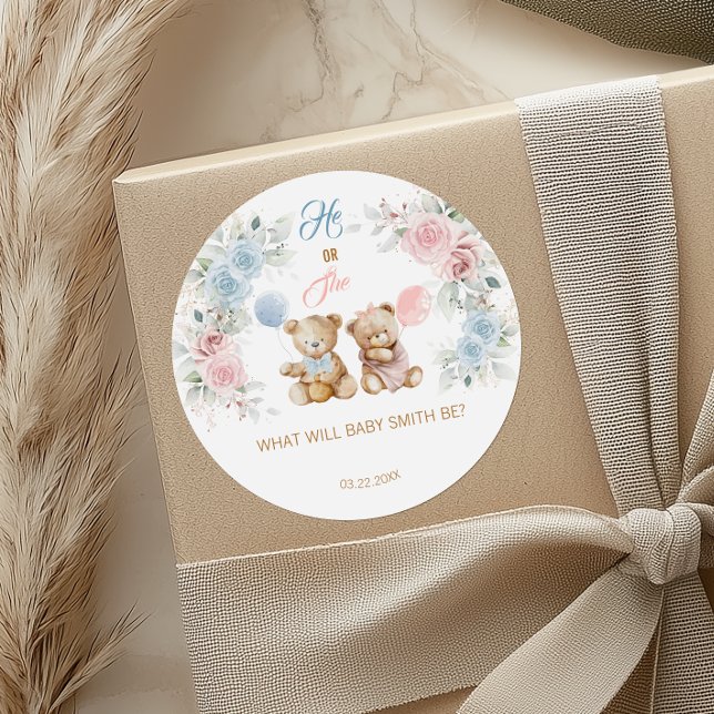 Teddy Bear He or She Gender Reveal Sticker (Creator Uploaded)