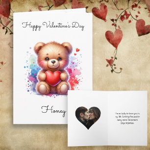 Teddy Bear & Heart Personalised Photo Valentine's  Card