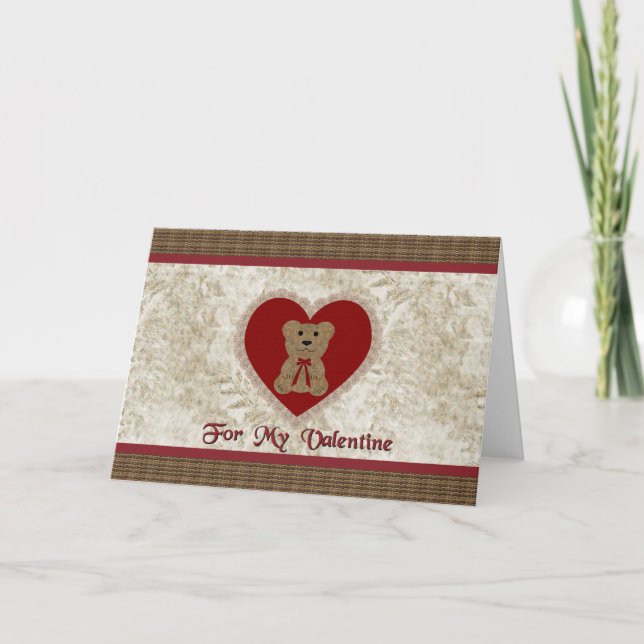 Teddy Bear Heart Valentine Holiday Card (Front)