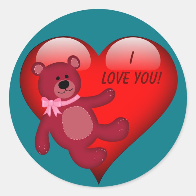 Teddy Bear, Heart, Valentine Love Sticker (Front)